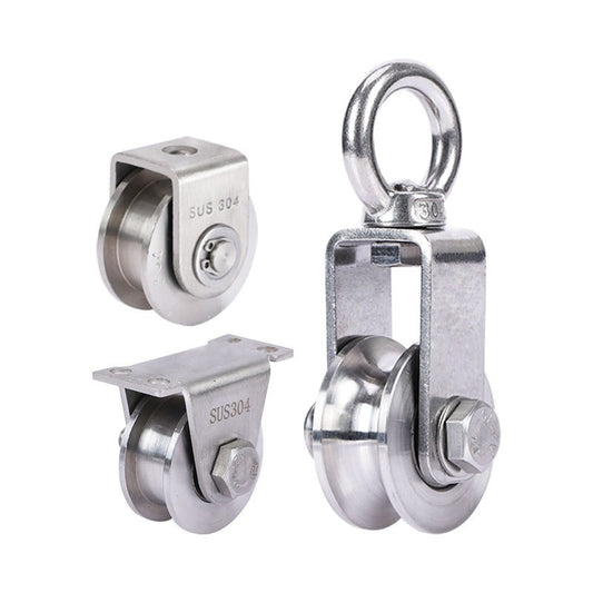 304 stainless steel pulley Wire rope traction fixed pulley V-shaped U-groove square tube track wheel Lifting and lifting pulley