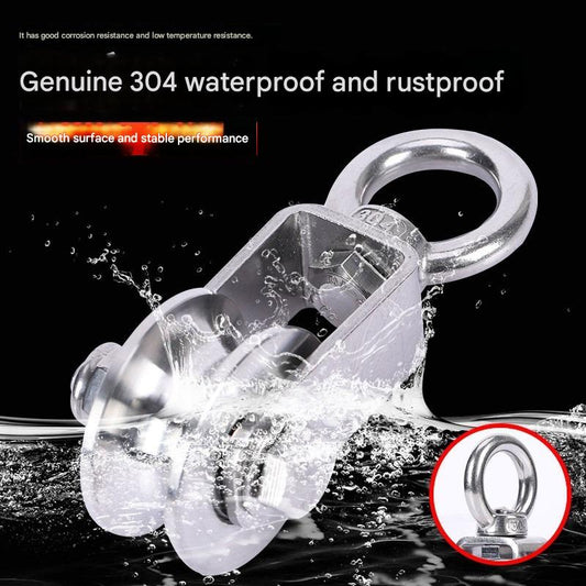 304 stainless steel pulley Wire rope traction fixed pulley V-shaped U-groove square tube track wheel Lifting and lifting pulley