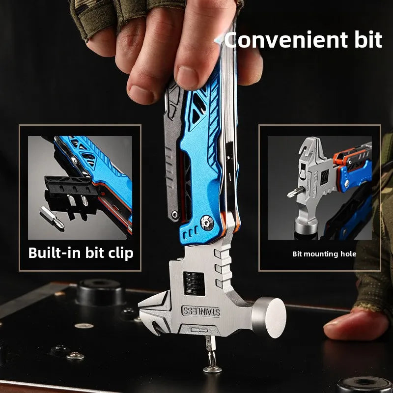 18-in-1 Stainless Steel Powerful Multi-Functional Camping Gear Outdoor Folding Safety Hammer for DIY OEM Customizable