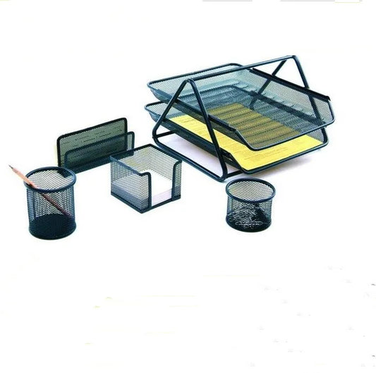 Custom Spray-Painted Black Metal Mesh Office Desk Set Accessories Supply